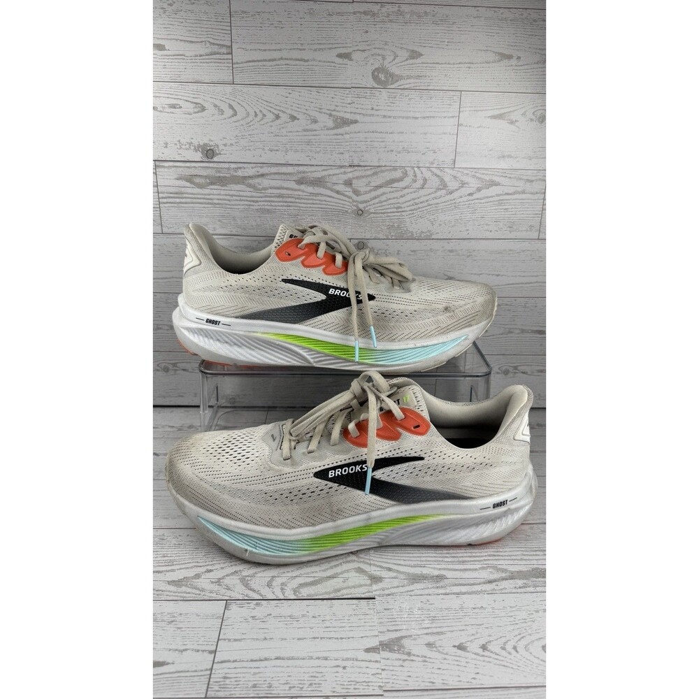 Brooks Ghost 17 Running Shoes Men's White/Pink Clay/Gecko Size 12D #247